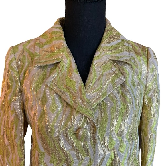 J.Crew Collection Metallic Brocade Blazer Jacket Green Gold Size 4 - Picture 2 of 8